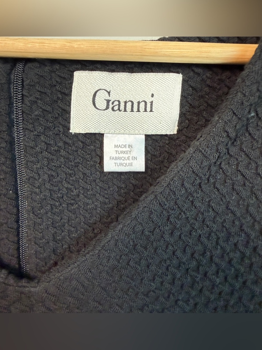Anthropologie Ganni Black Textured Cotton Pleated Hem Mini Dress | Size L - Picture 3 of 12